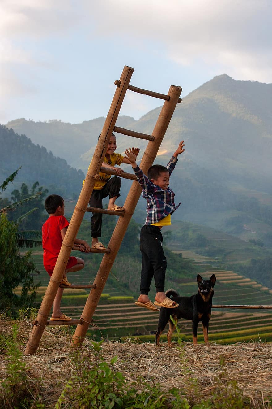Children, Playing Outdoors, Countryside, Vietnam, Childhood