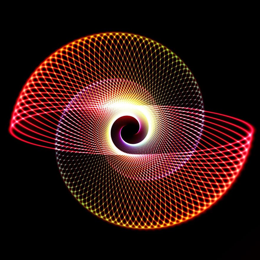 lichtspiel, spiralformet, rund, skal, halvcirkel, endeløs, struktur, farverig, vision, design, eddy