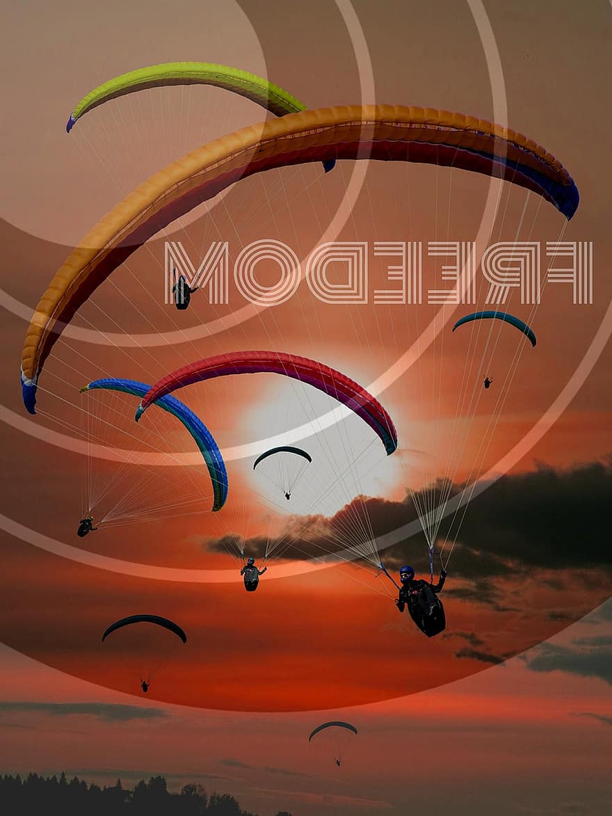 paraglider, ร่มร่อน, การบิน, ดวงอาทิตย์, พระอาทิตย์ตกดิน, abendstimmung, นักผจญภัย, กีฬา