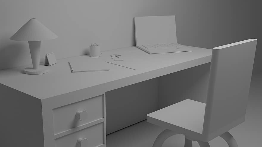 bord, studie tabell, arbeidsbord, 3d, interiørdesign, å studere, kontor, hjem, innendørs, design, moderne