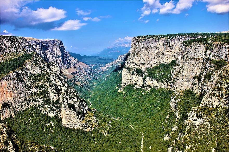 Grécia, vale, montanhas, desfiladeiro, cênico, panorama, natureza, cenário