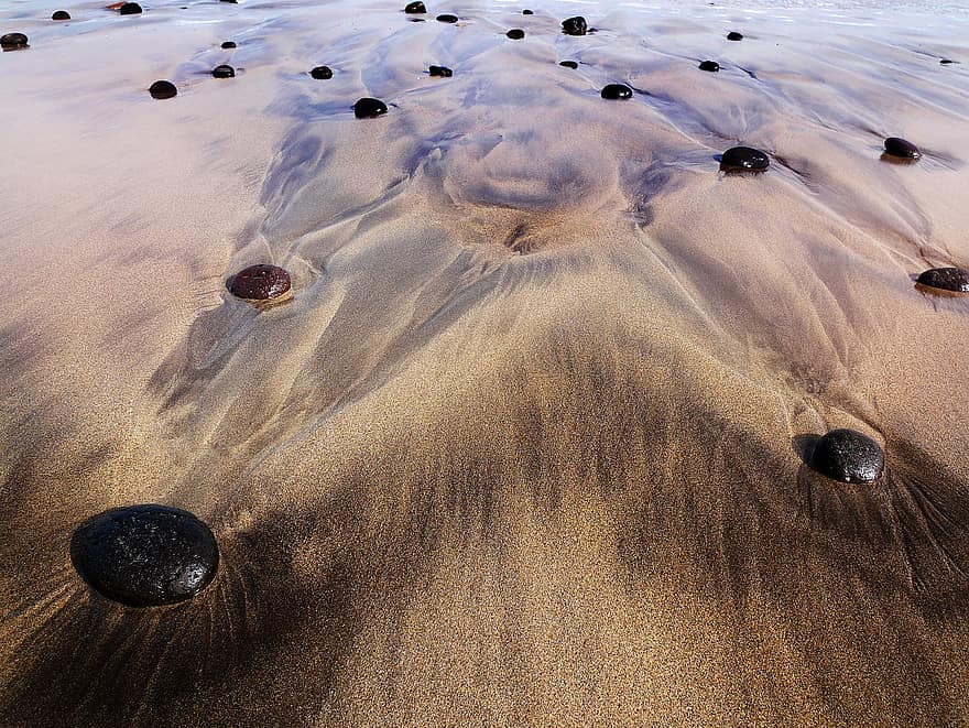 pantai, pasir, kerikil, batu