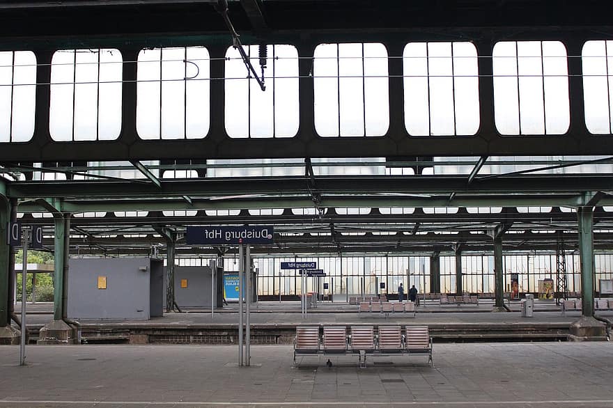 station, Plate-forme, transport, train, tourisme, ville, Urbain, Duisburg, Hauptbahnhof, à l'intérieur, architecture