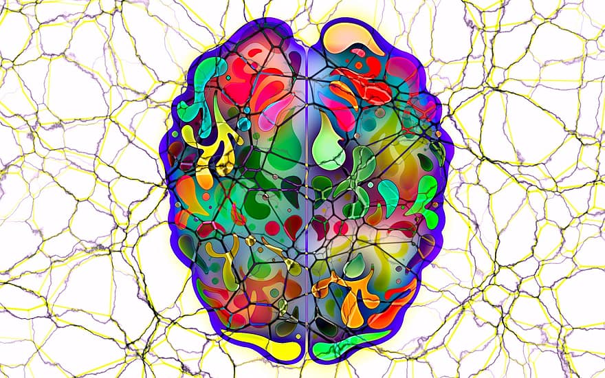 mozek, hlava, mysl, muž, silueta, špína, vodové barvy, bodů, abstraktní, orientace, směr