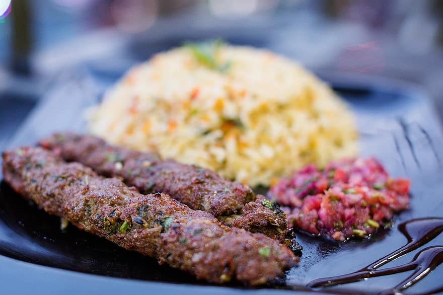 kebab, plat, menjar, carn, dinar, gourmet, carn de porc, placa, cuinar, primer pla, vedella