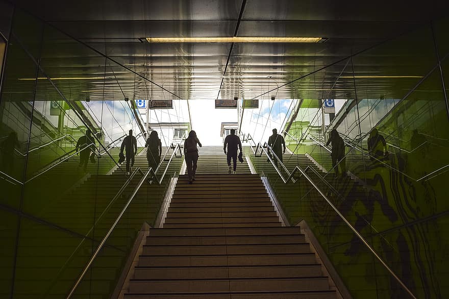 estació de tren, escales, arquitectura, modern, ciutat, urbà, metall, perspectiva, metro, moviment, estació