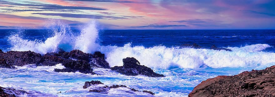 naršyti, vandenynas, akmenys, jūros, pobūdį, bangos, lauke, kelionė, banga, mėlyna, vanduo