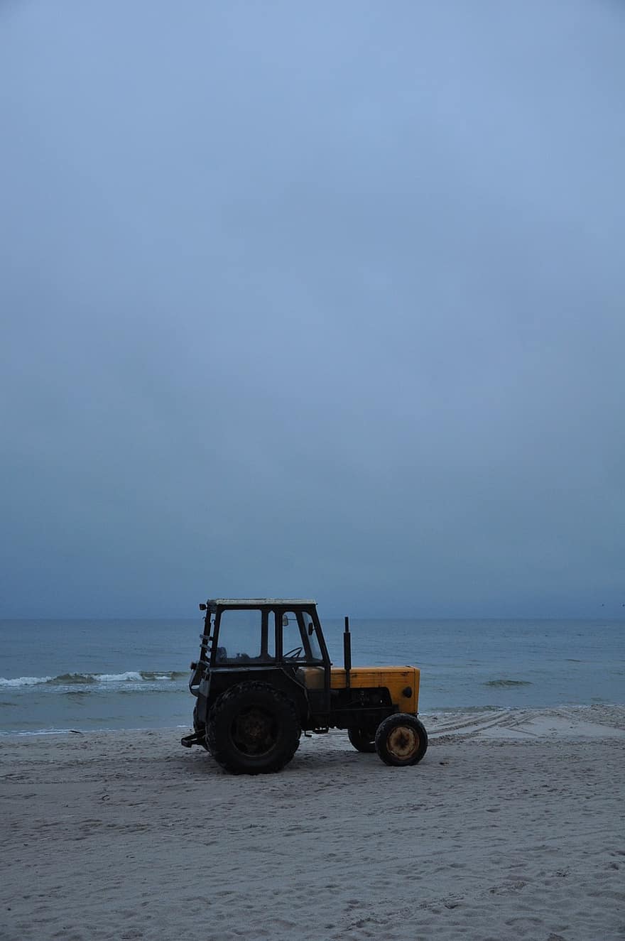Tractor, Beach, industry, machinery, sand, working, construction industry, transportation, equipment, earth mover, digging