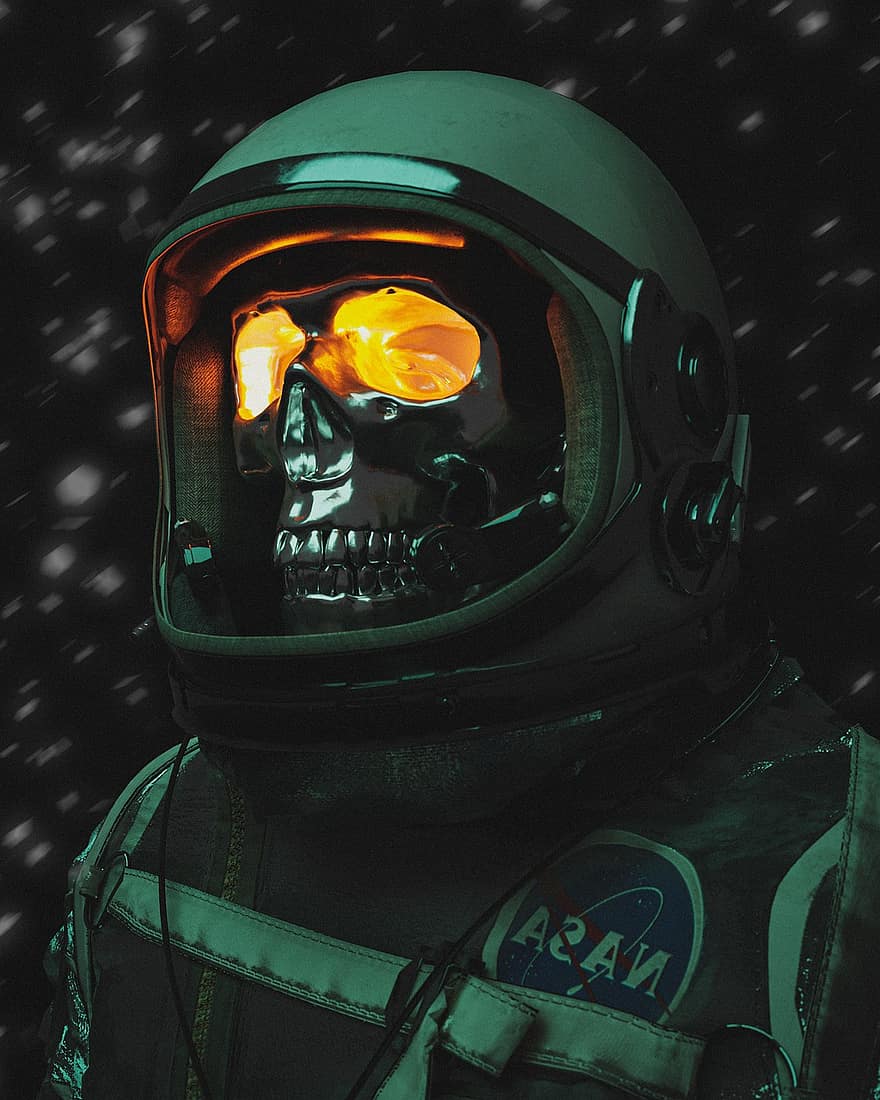 astronauta, crani, casc, retrat, ciència ficció, cap, home, espai, nasa, astronomia, neu
