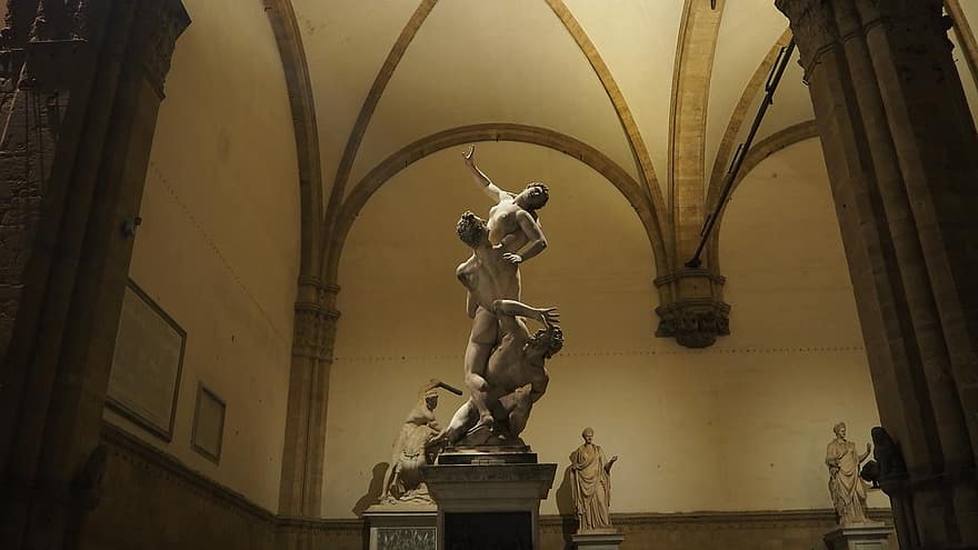 statue, dome, Italien, Firenze, gammel, historisk, arkitektur