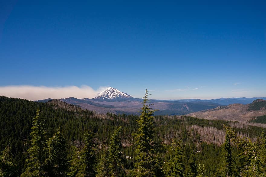 ジェファーソン、山、山火事、森林火災、煙、オレゴン