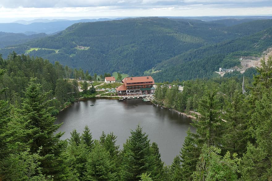 Mummelsee, meer, Duitsland, Bos, bergen, natuur, berg-, landschap, zomer, water, groene kleur