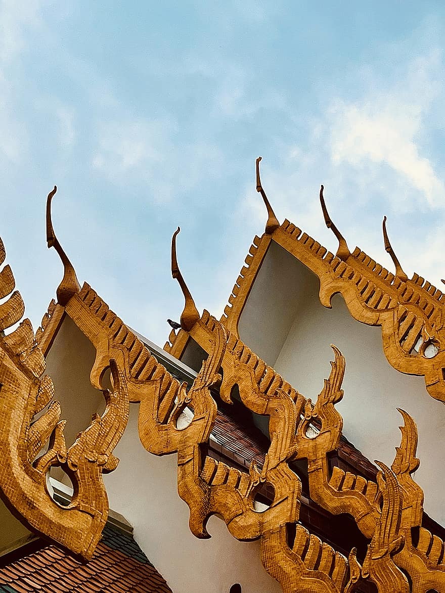 architektura, Tajlandia, dach, budynek, ścieśniać, religia, dom, buddyzm, kultury, dekoracja, drewno