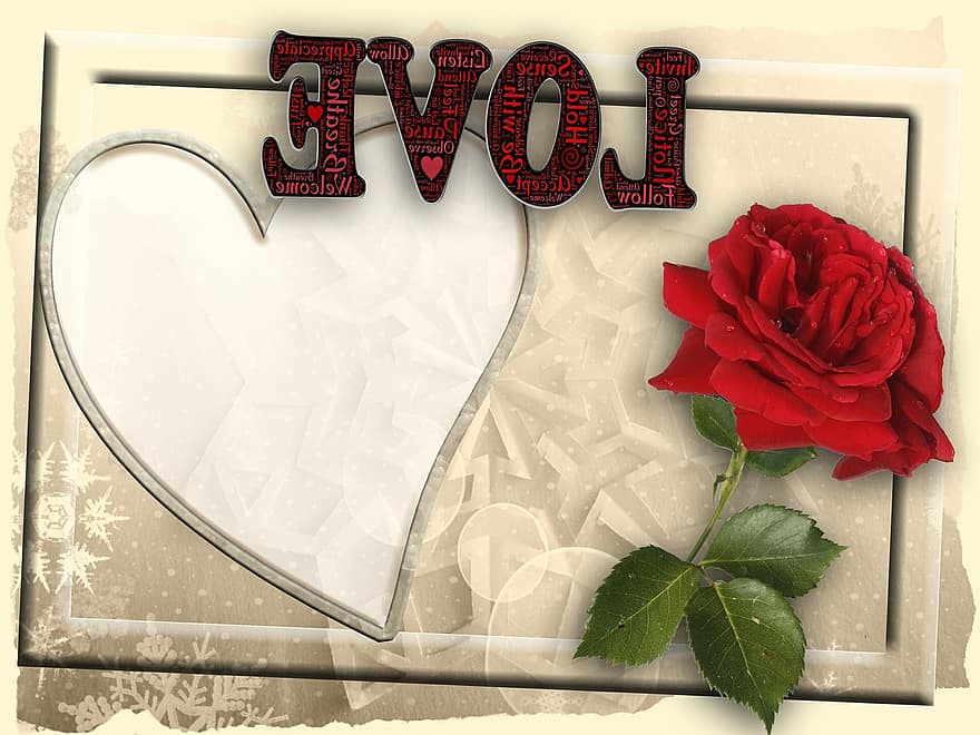 Valentinstag, Grußkarte, Rahmen, Bilderrahmen, Herz, Rose, Sepia, rot, Hintergrund, Karte, Liebe
