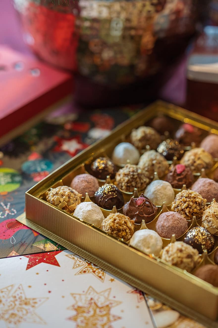 chocolaatjes, truffel, Kerstmis, snoepgoed, cacao