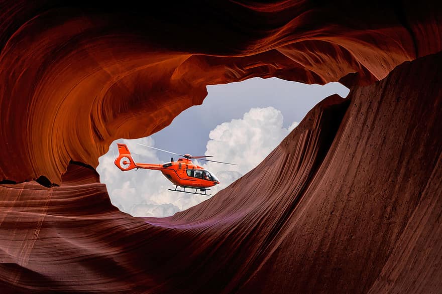 helicóptero, panorama, caverna, aeronave, vôo, voar, resgatar