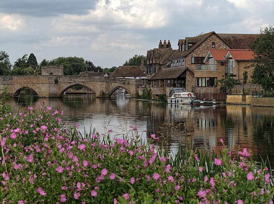 riu, st ives, cambridgeshire, Anglaterra, Gran Bretanya, ciutat, aigua, arquitectura, lloc famós, estiu, història