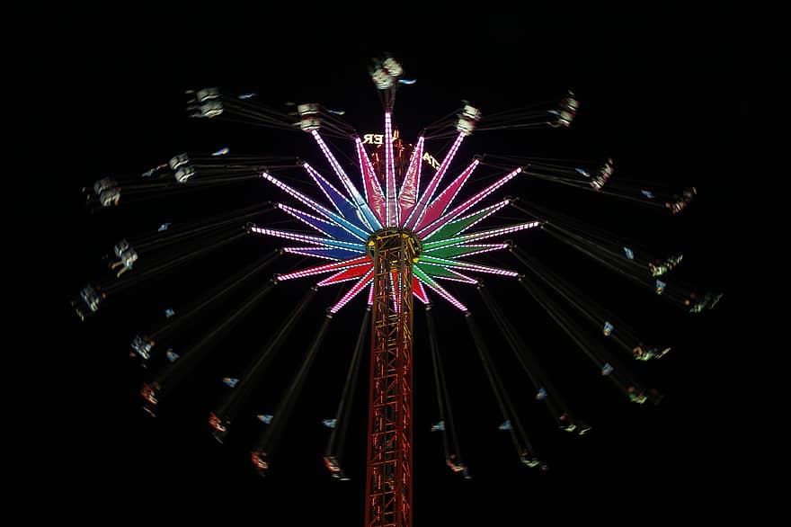 Crange Fair, temapark, nat, forlystelsespark, pariserhjul, multi farvet, sjovt, baggrunde, abstrakt, belyst, tæt på