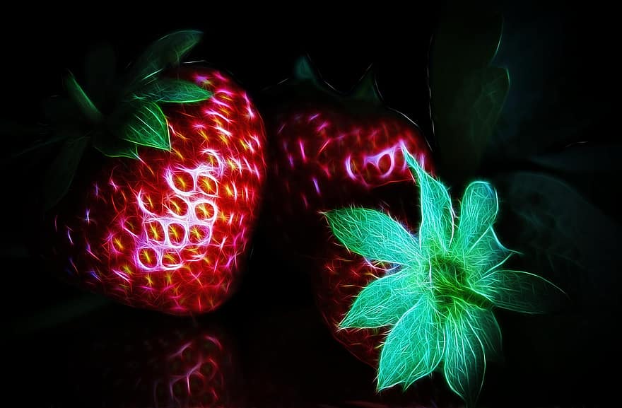 des fraises, fractalius, rouge, photo d'art, la nature