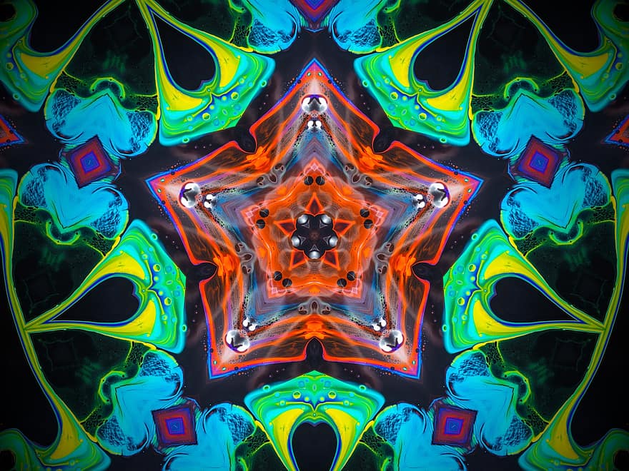 kaleidoskop, rosett, bakgrunns, Neon Bakgrunn, Neon bakgrunn, mandala, symmetrisk, grafisk, mønster, abstrakt, multi farget
