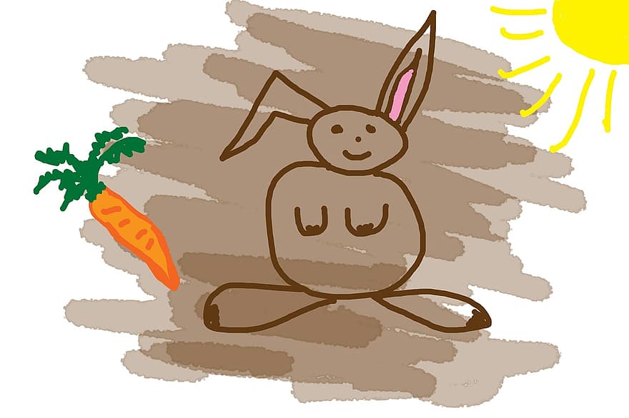 desenho de crianças, lebre, cenoura