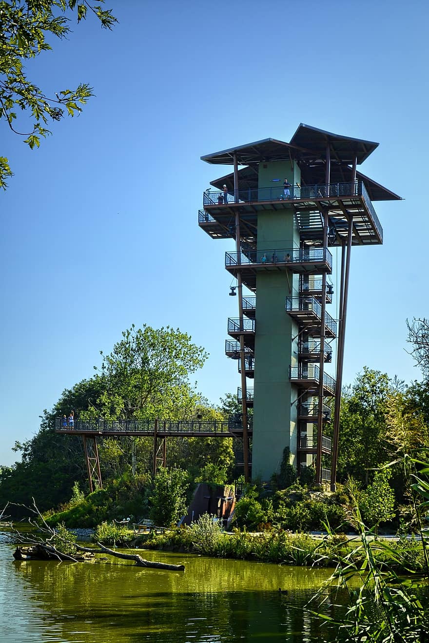 torre di osservazione, fiume, Francia, estate, uomini, blu, acqua, albero, colore verde, scena rurale, ambiente