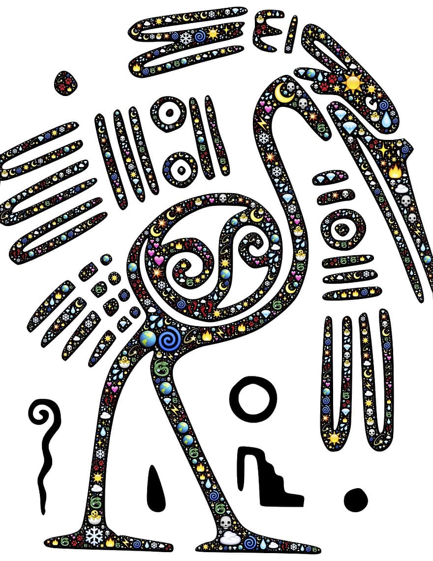 pájaro, maya, emoji, naturaleza, vistoso, mexicano, antiguo, americano, cultura, indio, símbolo