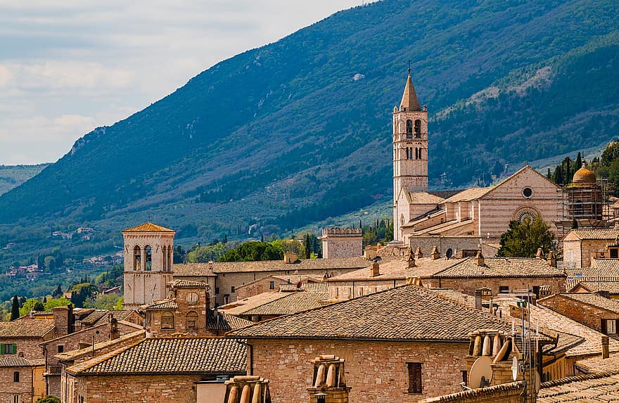 Assisi város, Olaszország, ház, kastély, templom, régi ház, építészet, vallás, öreg város, híres hely, kereszténység