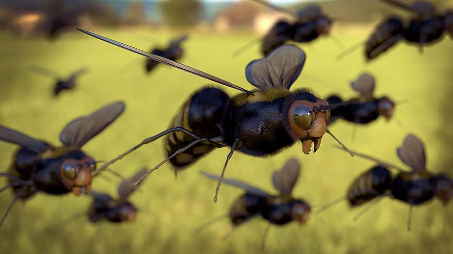 蜂、3D、はちみつ、動物、翼、バズ、ワーカー、昆虫、自然
