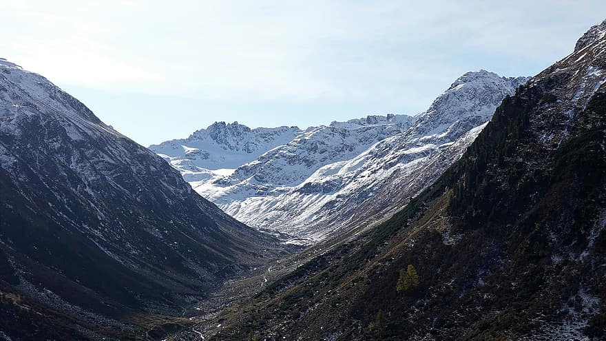 góry, śnieg, Przełęcz Flüela, Alpy, alpejski, pasmo górskie, sceneria, krajobraz, Natura, Graubünden, grisons