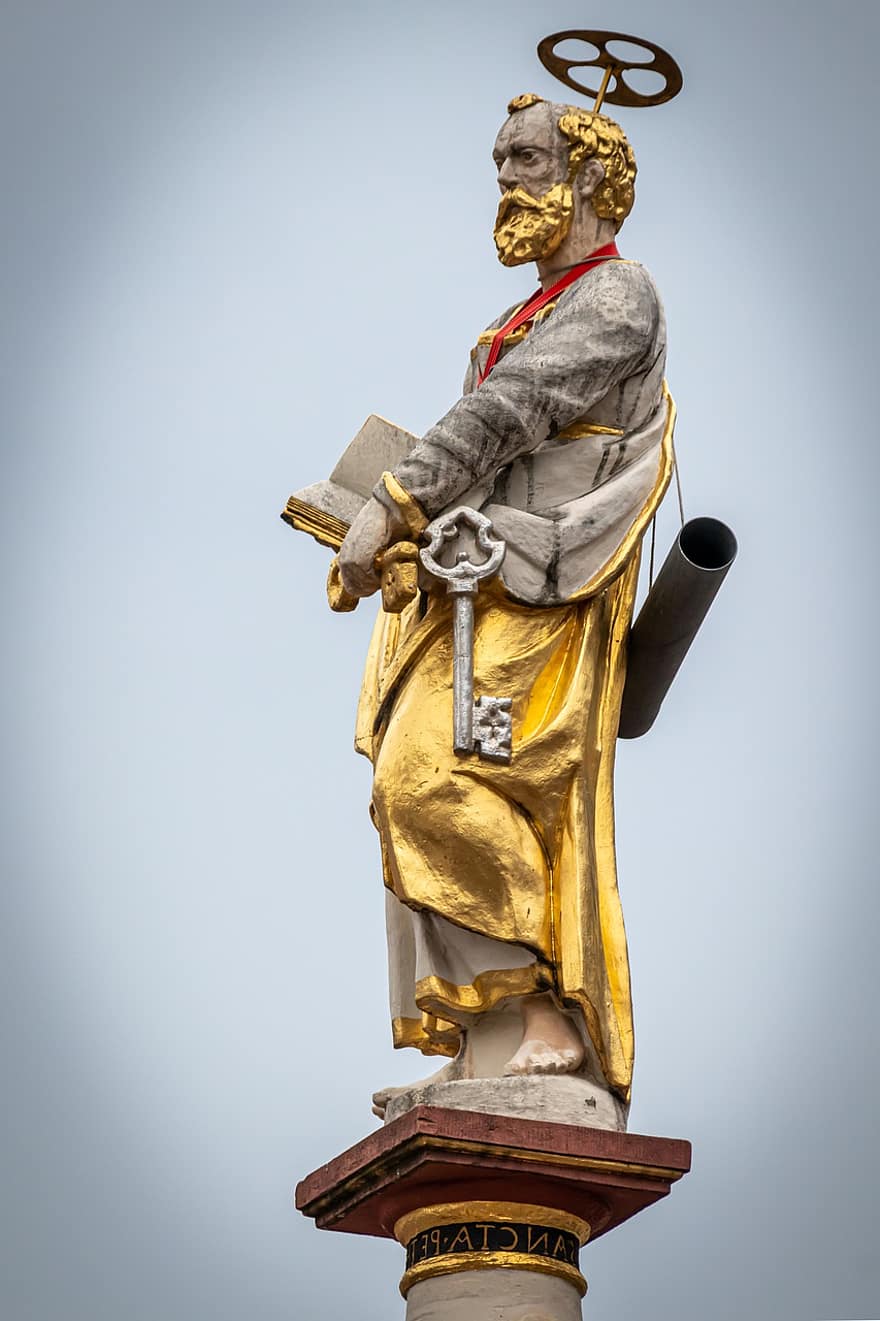 святий, ореол, статуя, книга, ключ, золотий, релігія, католицький