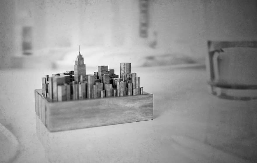 thành phố Manhattan, Newyork, thành phố, nyc, Hoa Kỳ, châu mỹ, bức tượng, mini, đen và trắng, đen, trắng