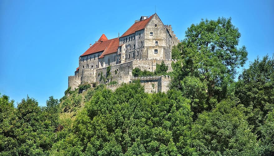 城、自然、観光、歴史的な、ブルクハウゼン、バイエルン、ドイツ、旅行、建築、歴史、古い