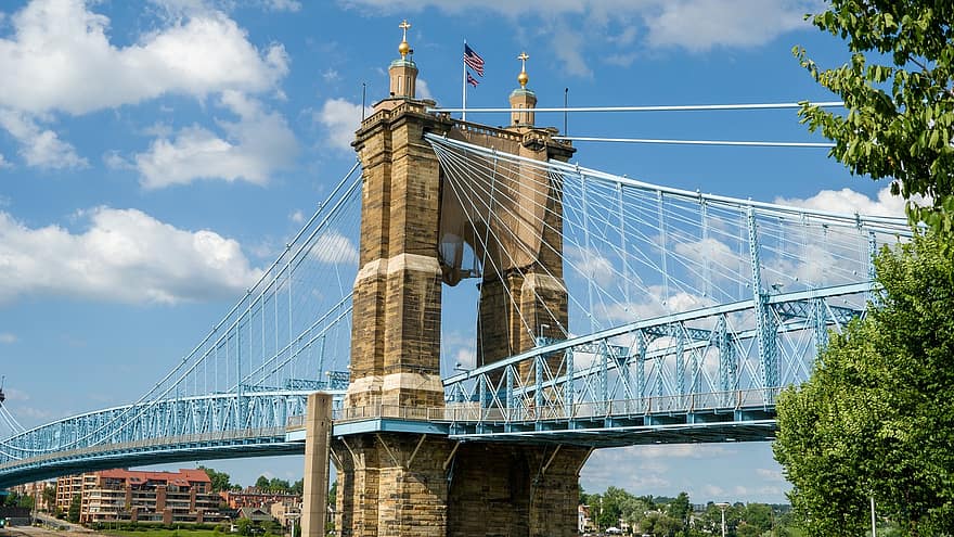 puente, cielo, azul, Ohio, paisaje urbano, céntrico