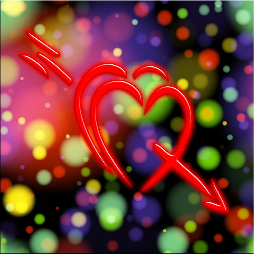 hart-, liefde, Valentijnsdag, kleurrijk, reflex, reflectie