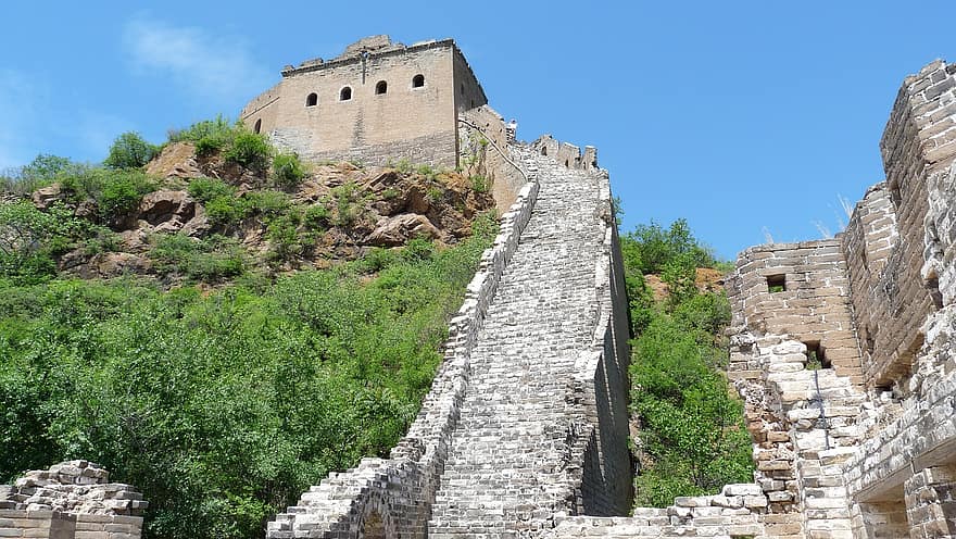 Wall, Great Wall Of China, Staircase, Vertical, Mountain, Jinshangling, China, Beijing, Hiking, Climbing, Steep