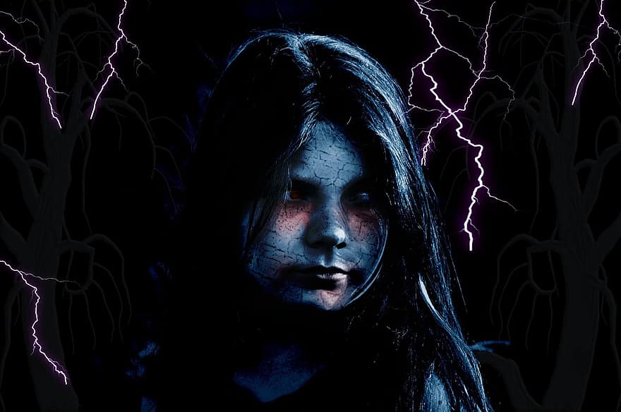 Child, Girl, Flashes, Face, Zombie, Horror, Undead, Monster, Injured, Sad, Psyche