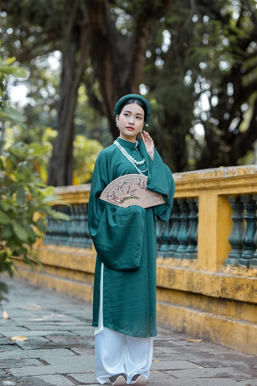 Viet Phuc, muoti, vaatetus, viuhka, nainen, Nhat Binh, perinteinen, tyyli, vietnam, aasialainen, tyttö