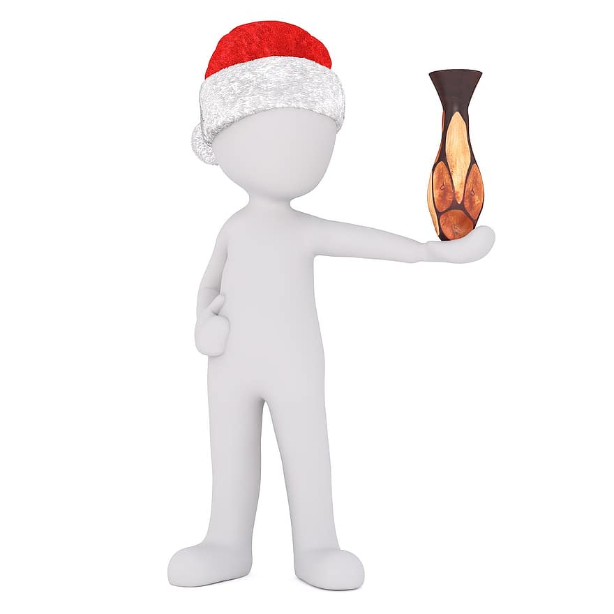 beyaz erkek, 3 boyutlu model, tüm vücut, 3d santa şapka, Noel, Noel Baba şapkası, 3 boyutlu, beyaz, yalıtılmış, Vazo, vazo