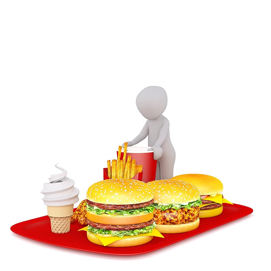 їсти, фастфуд, французький, гамбургер, закуска, хліб, їжа, білий самець, 3D модель, ізольовані, 3d