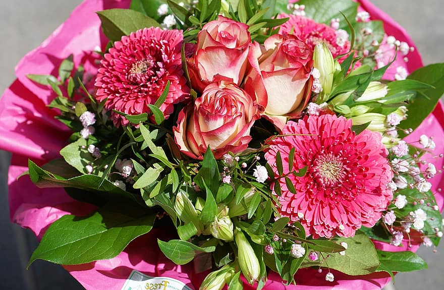 Rose, Gerbera, Blume, Liebe, Strauß, romantisch, Hochzeit, Muttertag, Frühling, dekorativ, Flora