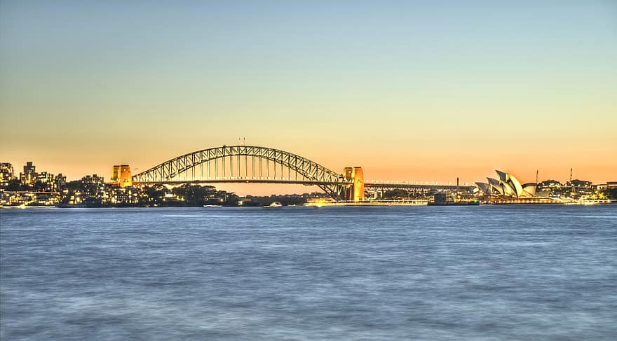 Buildings, Bridge, Ocean, Opera House, Harbour Bridge, Horizon, Skyline, Australia, Sydney, Hdr, Magic