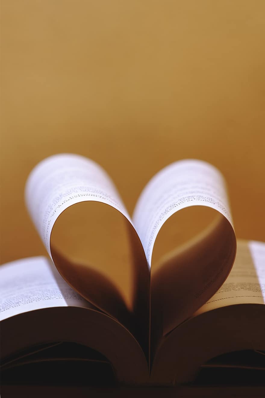 sydän, sivut, kirja, rakkaus, lukeminen, kirjallisuus