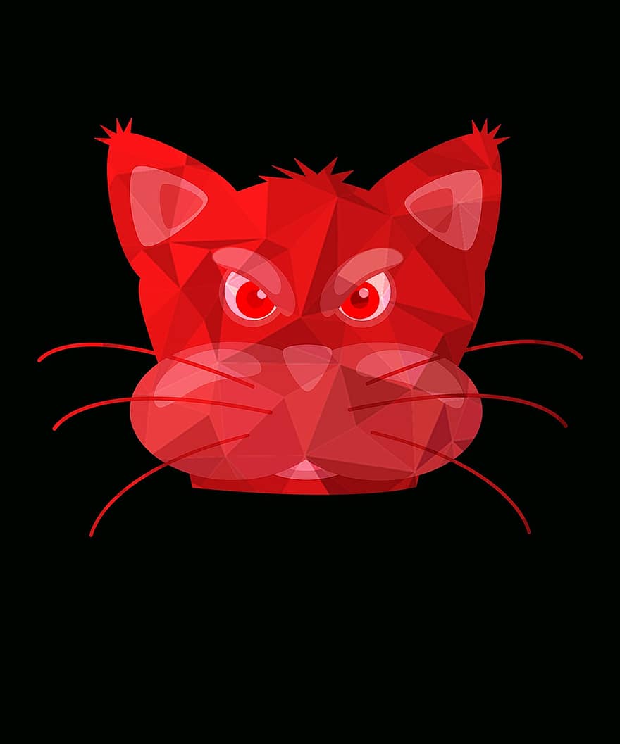 chat, Chat Moustaches, oreilles de chat, chat rouge, Chat rose, Chat Miroir Poly, poly, forme de triangle, Forme 3D, Stock de chat, Wiki Chat
