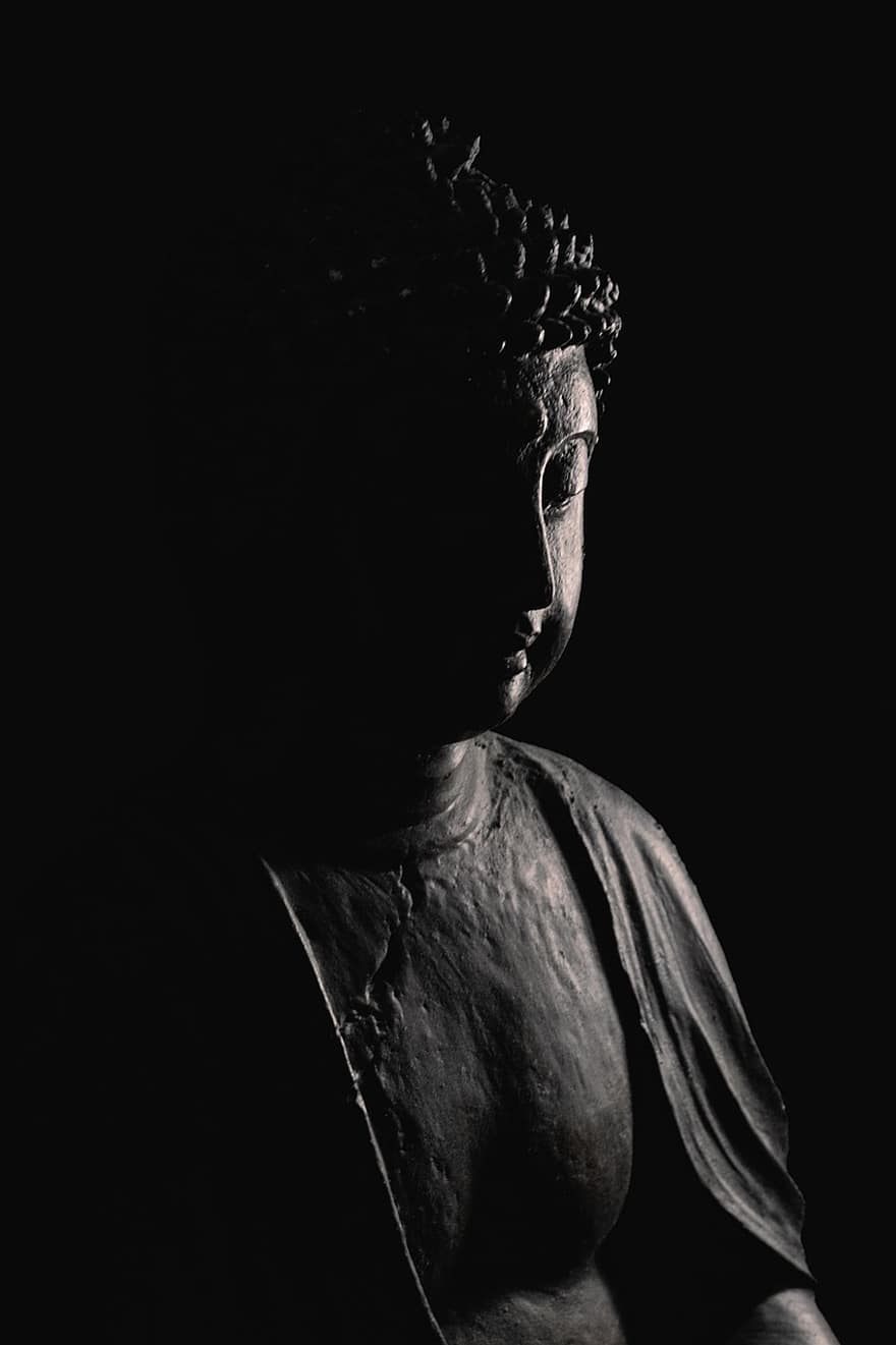 بوذا ، تأمل ، تنوير ، راهب ، البوذية ، الآن ، هنا ، أسود ، ضوء جانبي ، سلام