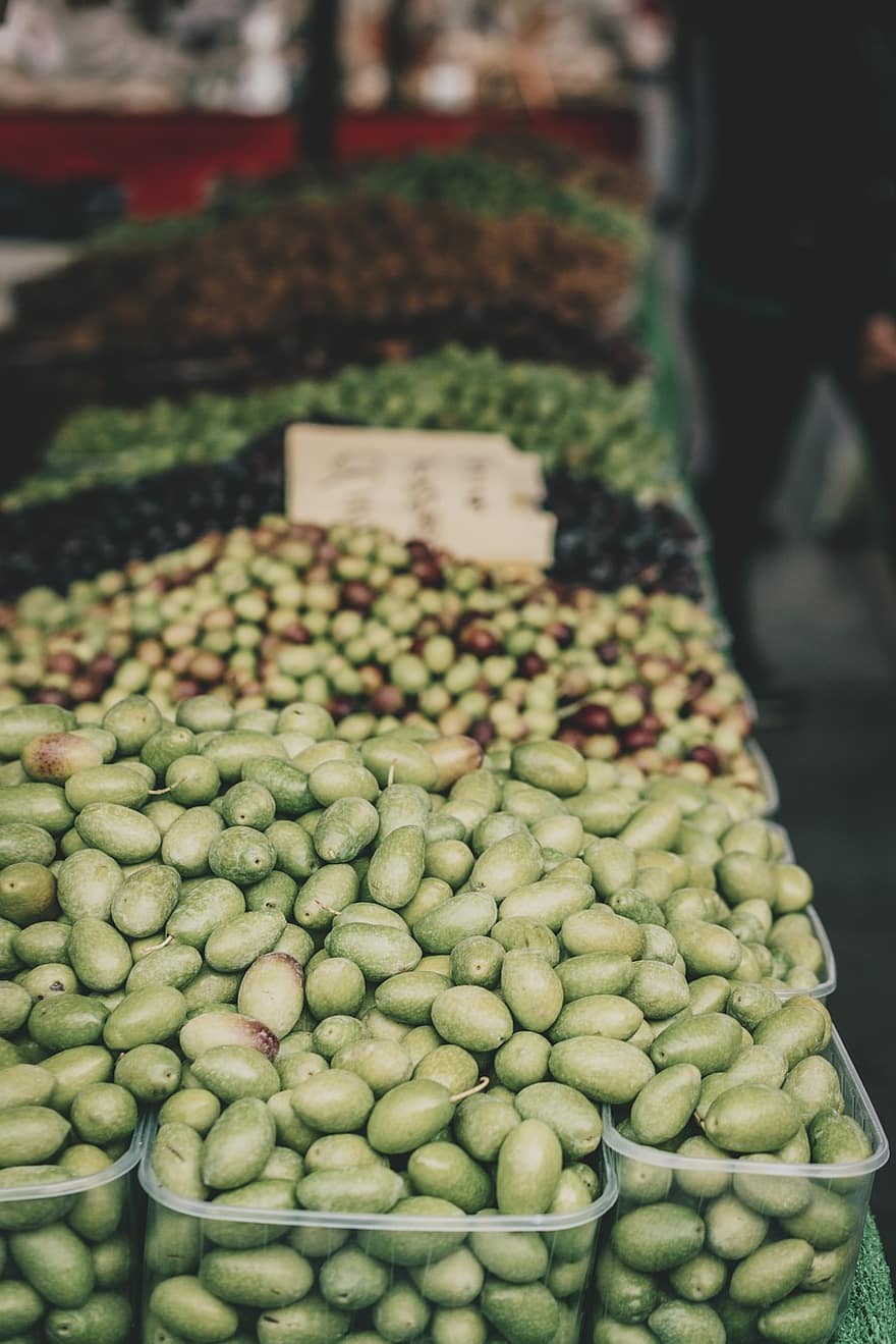 trh, Prodej, sklizeň, ovoce, zelenina, olivy