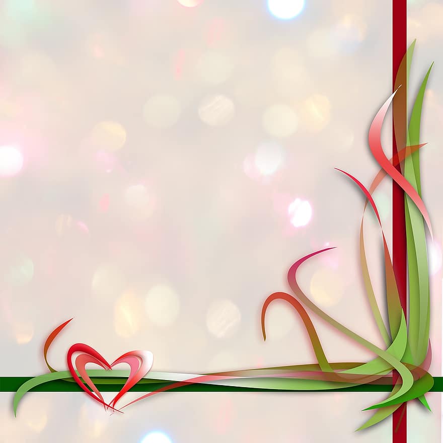 크리스마스, 축하, 배경, 장식, 빨간, 녹색, 심장