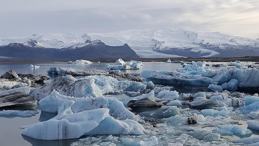 ledkalnis, ledynas, Islandija, pobūdį, jūros, vandenynas, sniegas, ledas, žiemą, vanduo, arktinė
