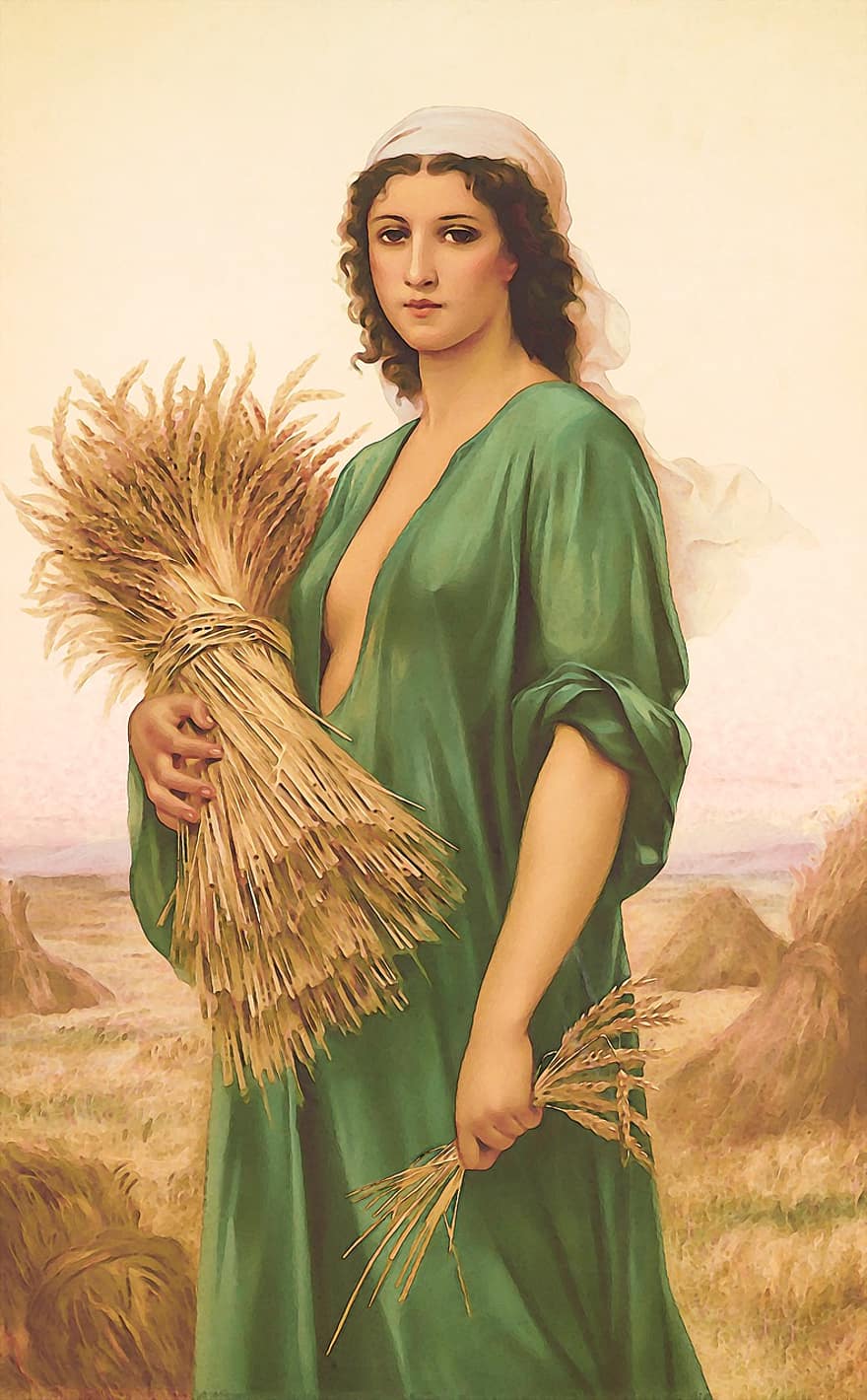жінка, пшениця, ферми, поле, дівчина, леді, брюнетка, землеробство, фермер, на відкритому повітрі, халат