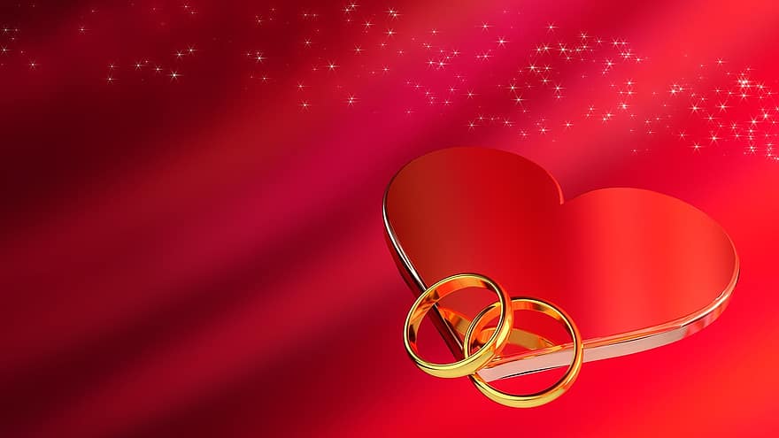 huwelijk, ringen, hart-, romance, 3d